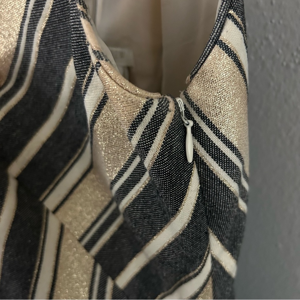 J. Crew Metallic Gold Striped Fit & Flare Mini Dress Size 2 Cocktail Party Glam - Picture 6 of 13
